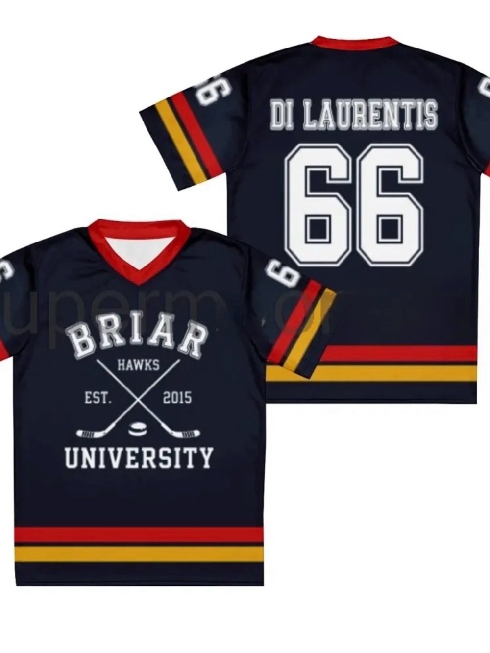 Briar University Hawks Navy Hockey Jersey - Di Laurentis 66 NWOT